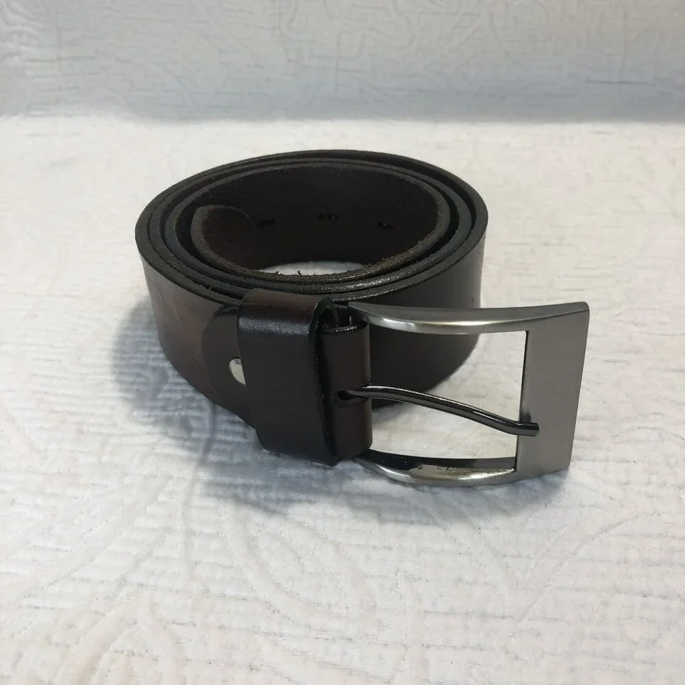 Betlewski Belt Real Leather Brushed Silver Buckle Brown - Size 34/85